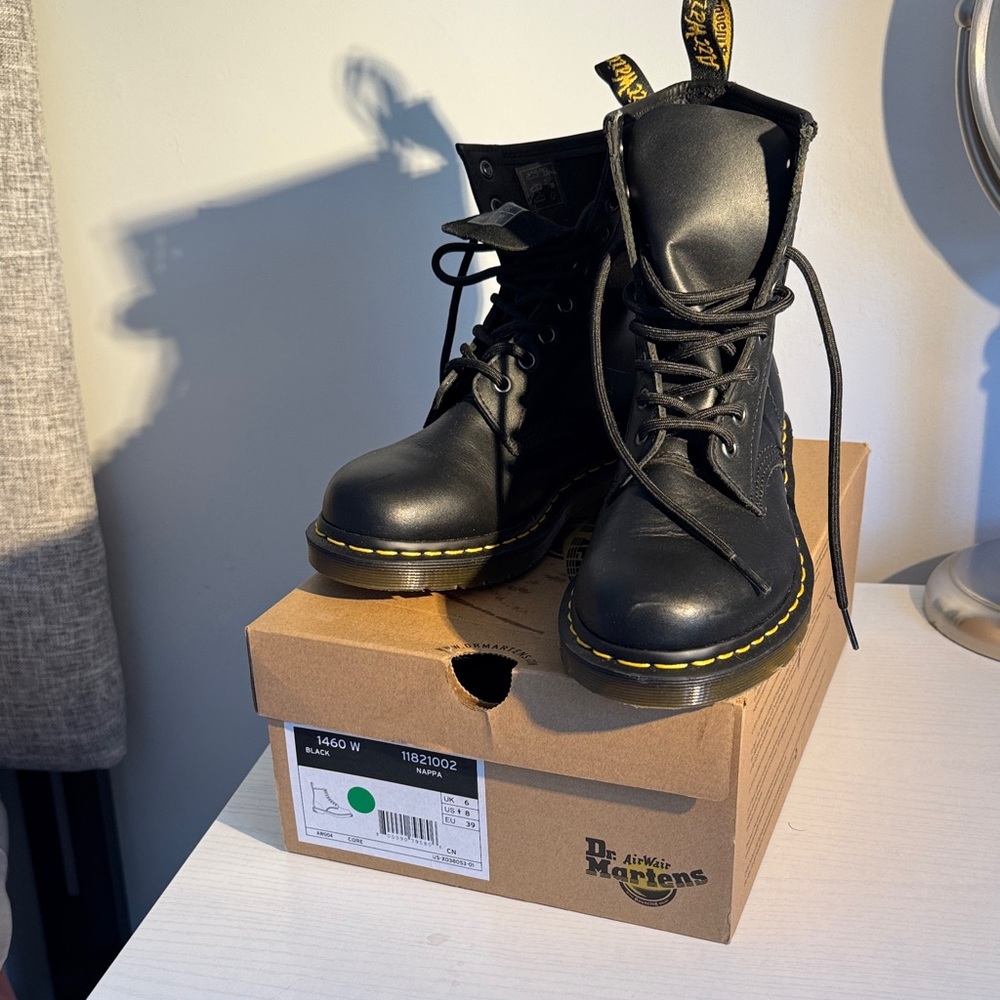 Dr. Martens Black Boots with Yellow Stitching size us 8 w